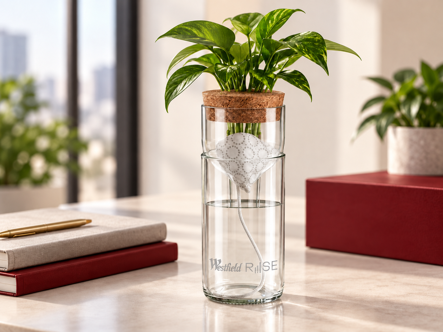 Ideas That Grow: samozavlažovací květináč z lahve od vína s brandováním Westfield Rise