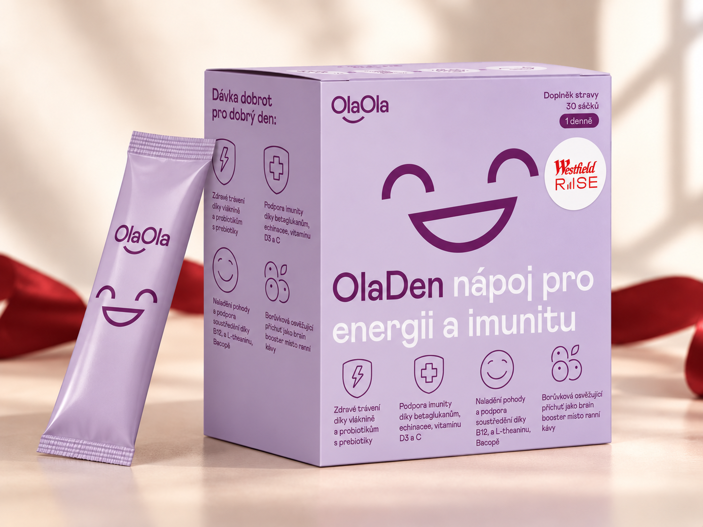 Start Ready to Rise: OlaDen nápoj pro energii a imunitu, 30 ks, s brandováním Westfield Rise